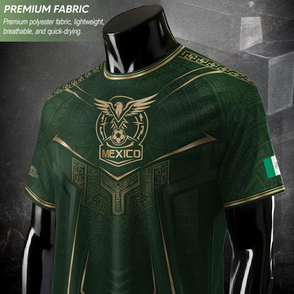 Mexico Soccer Jersey Green Aztec Sun Stone Edition - Mexico Fan Heritage Style Shirt