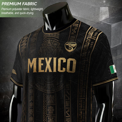 Mexico Soccer Black Gold Aztec Eagle Heritage Estados Unidos Mexicanos Soccer Jersey Football