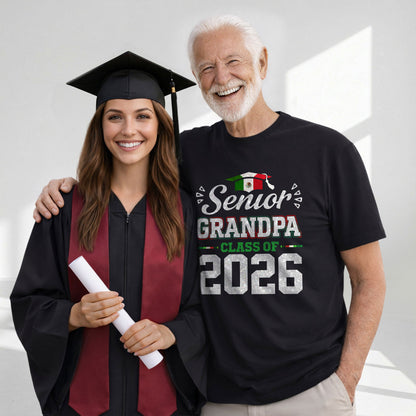 Senior Family 2026 Mexico Flag Varsity Shirt - Proud Mexican Silver Glitter Graduation Tee..