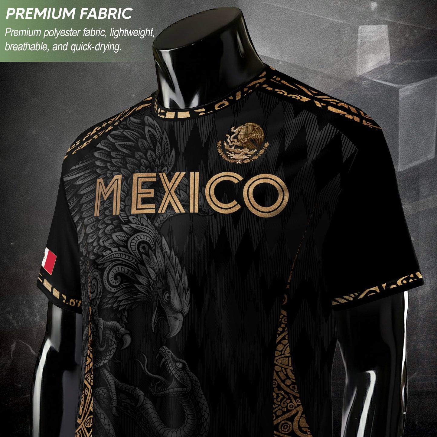 Mexico Soccer Jersey Black Gold Eagle Aztec Football Shirt Men Fan Edition