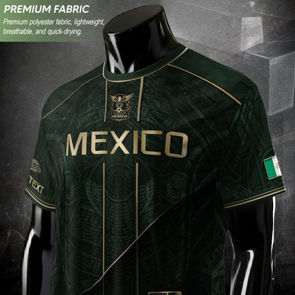 Mexico Soccer Jersey Personalized Name Number Green Aztec Sun Stone Design Kit