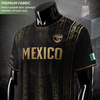 Mexico Soccer Jersey Personalized Name Number Black Aztec Glyph Black Football Kit