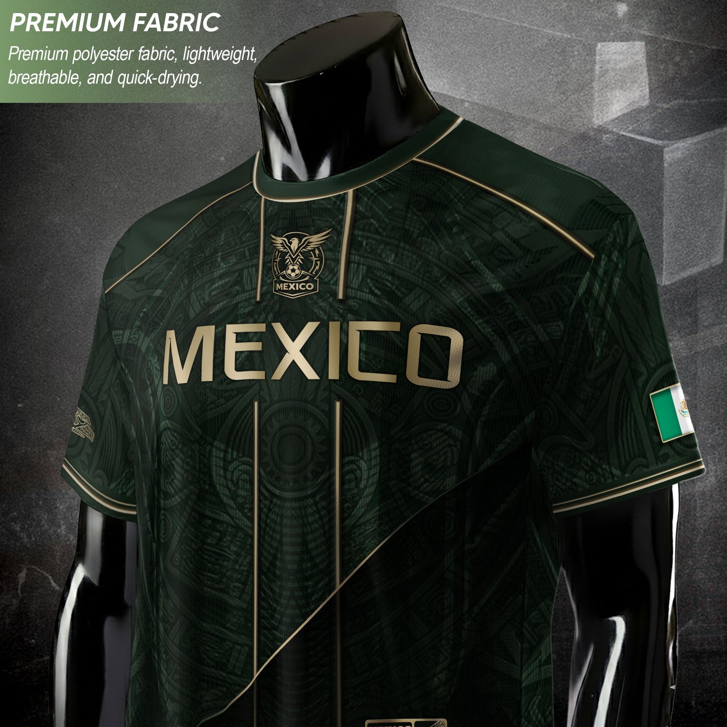 Mexico Soccer Jersey Dark Green Gold Football Shirt Aztec Fan Men Edition Apparel