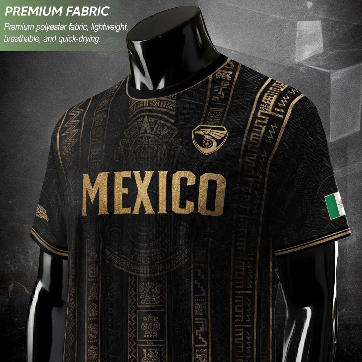 Mexico Soccer Jersey Black Gold Aztec Calendar Football Shirt Fan Men Edition Tee