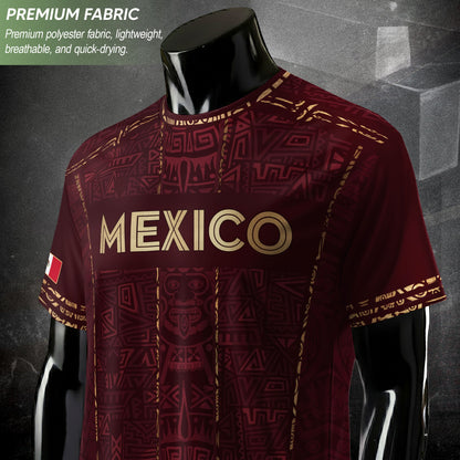 Mexico Soccer Jersey Maroon Aztec Heritage - Mexico National Team Fan Football Shirt