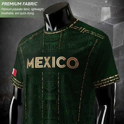 Mexico Soccer Jersey Green Pattern, Stylish Aztec Football Shirt Fans