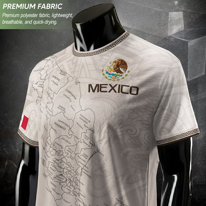 Mexico Soccer Jersey White Map Aztec Heritage Design - Mexico National Team Fan Gift Shirt