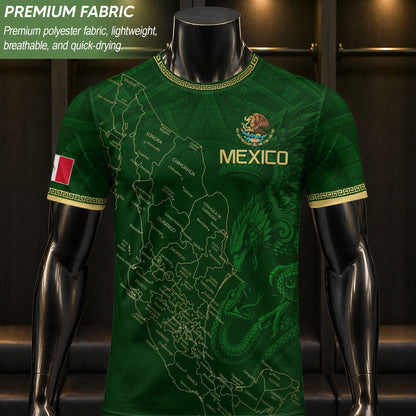 Men's Green Mexico Map Eagle & Snake Graphic T-Shirt – Mexico Country Outline Print Tee