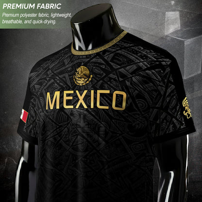 Mexico Soccer Jersey Black Gold Aztec Pattern – Football Shirt for Men Fans