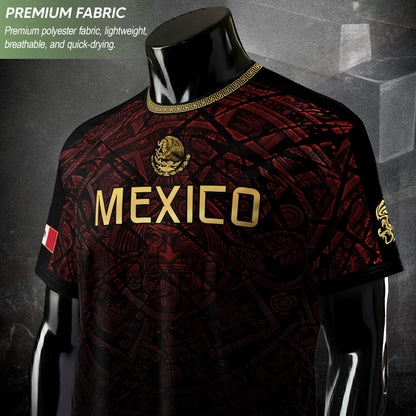 Mexico Football Jersey Maroon Gold Aztec Style – Breathable Shirt for Soccer Fans