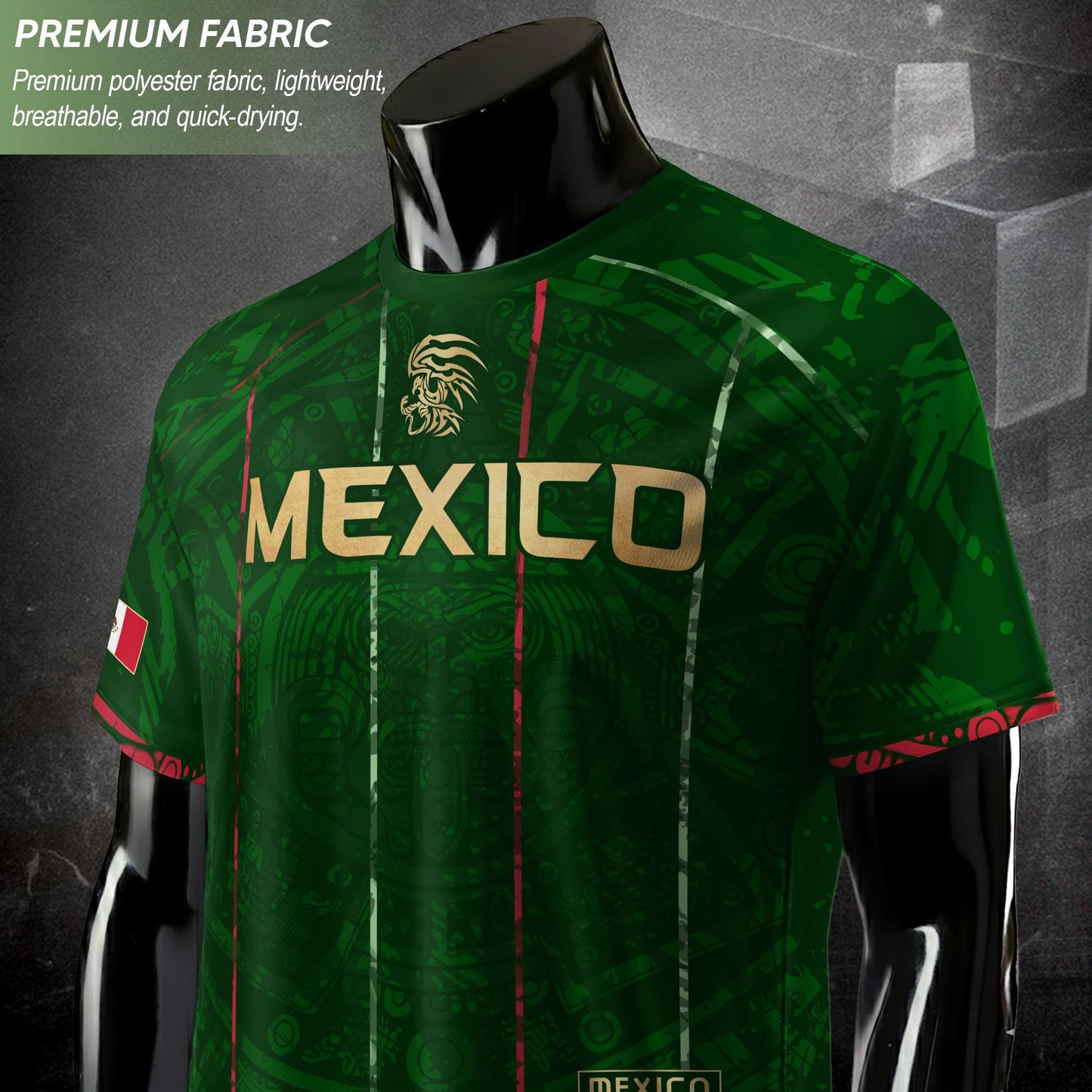 Mexico Soccer Jersey Green Aztec Heritage Pride - Estados Unidos Mexicanos Football Shirt