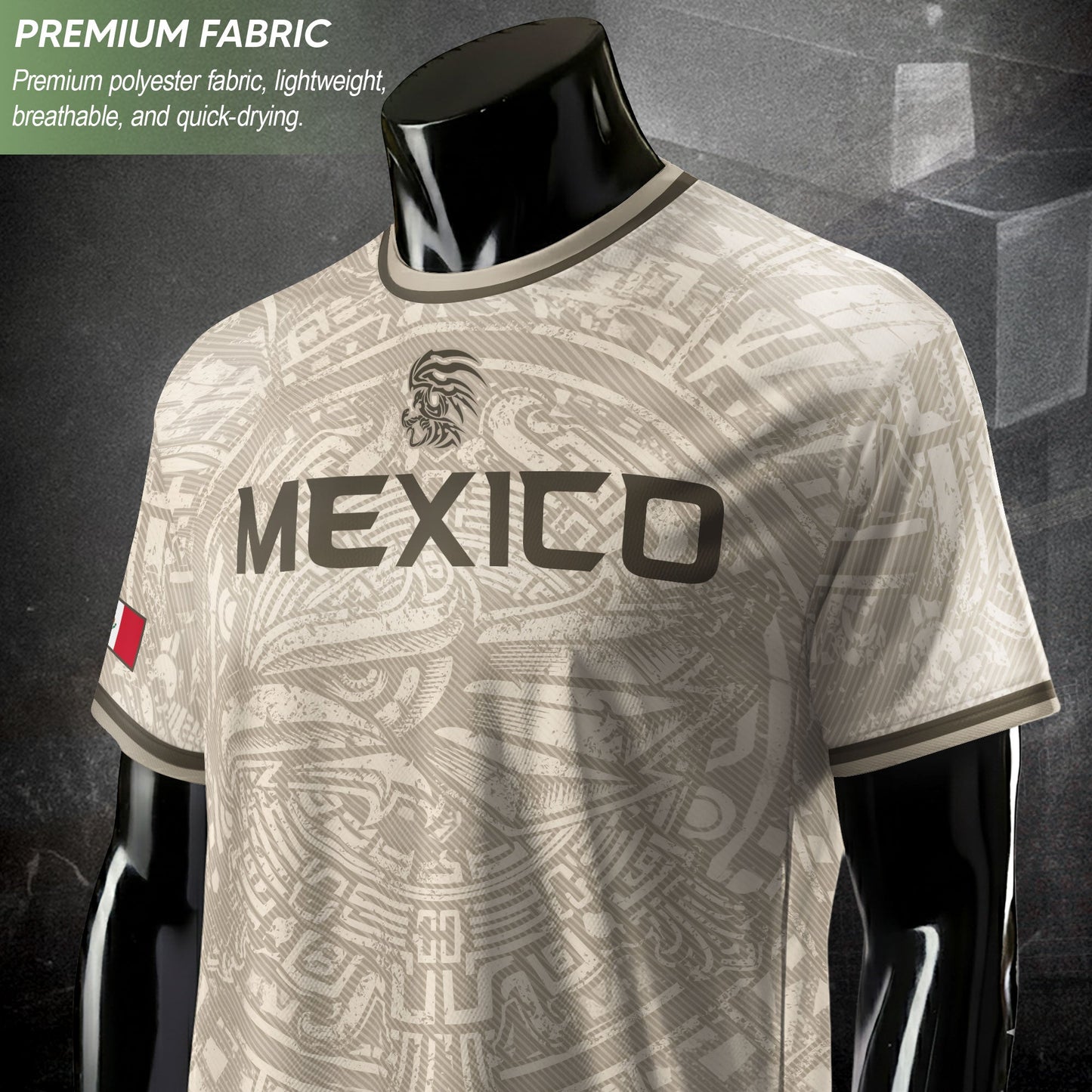 Mexico Soccer Jersey Beige Aztec Eagle - Modern Heritage Football Fan Tee