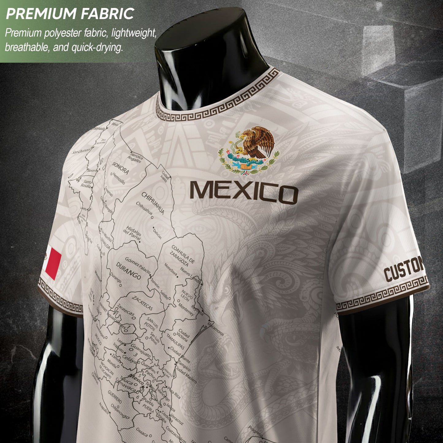 Mexico Soccer Jersey Custom Name - Vintage Map & Eagle Heritage White Football Shirt