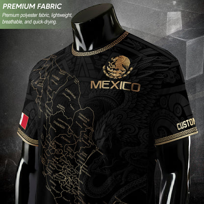 Mexico Soccer Jersey Custom Name - Black & Gold Mexico Map Heritage Football Shirt