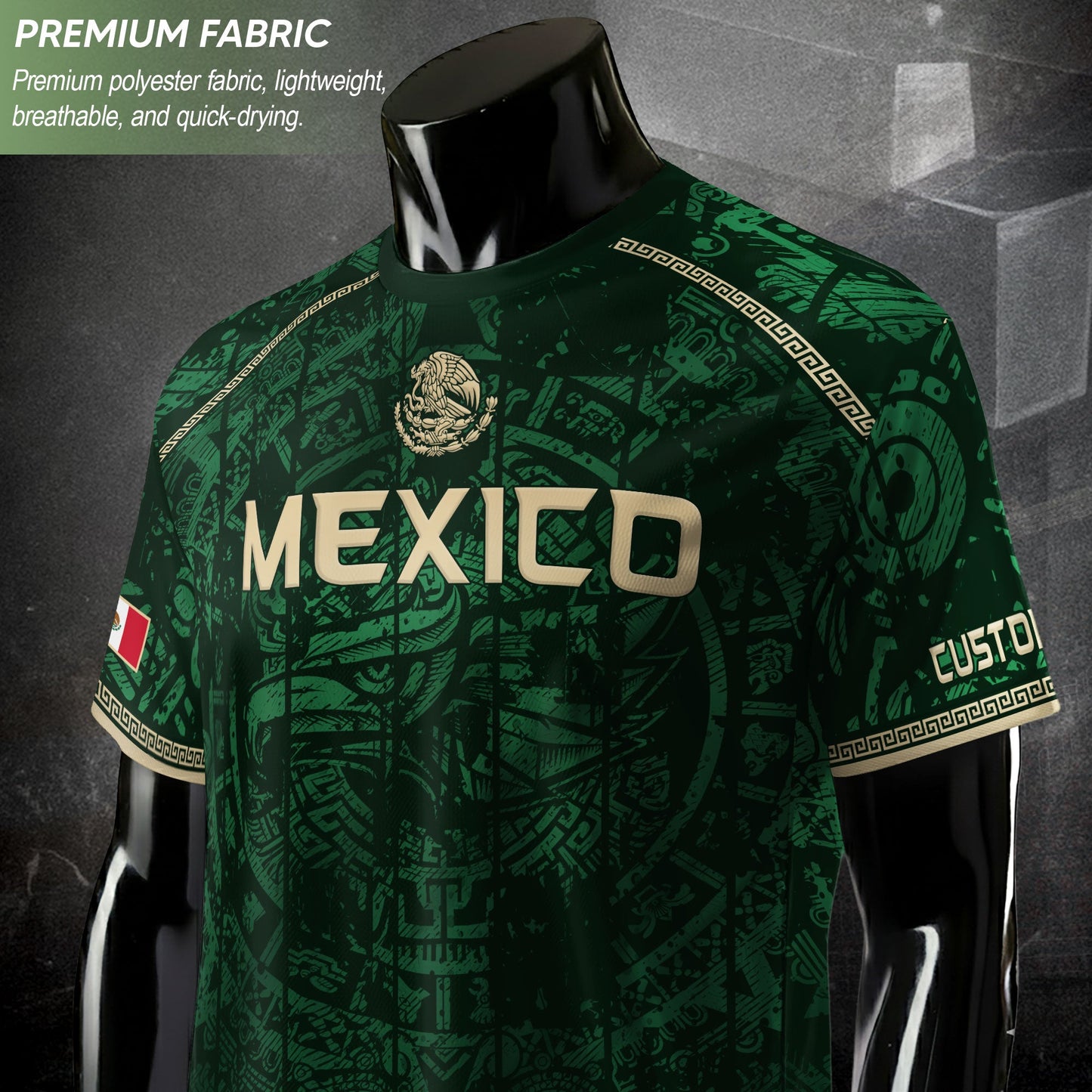 Custom Mexico Soccer Jersey Aztec Calendar Green Heritage Personalized Football Shirt
