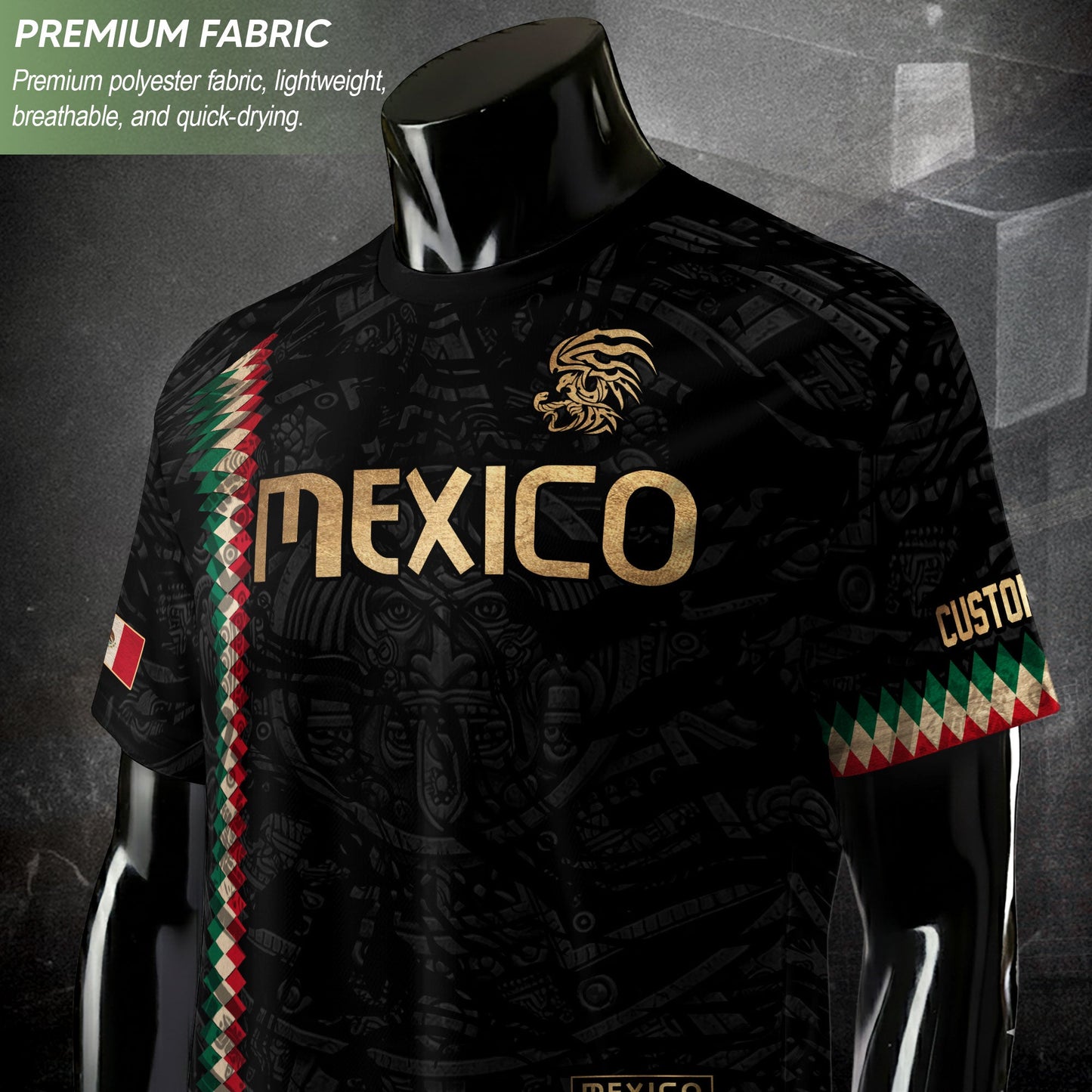 Custom Mexico Soccer Jersey Men Women Black Gold Mexican Football Jersey Playera De Mexico Jersey De Mexico