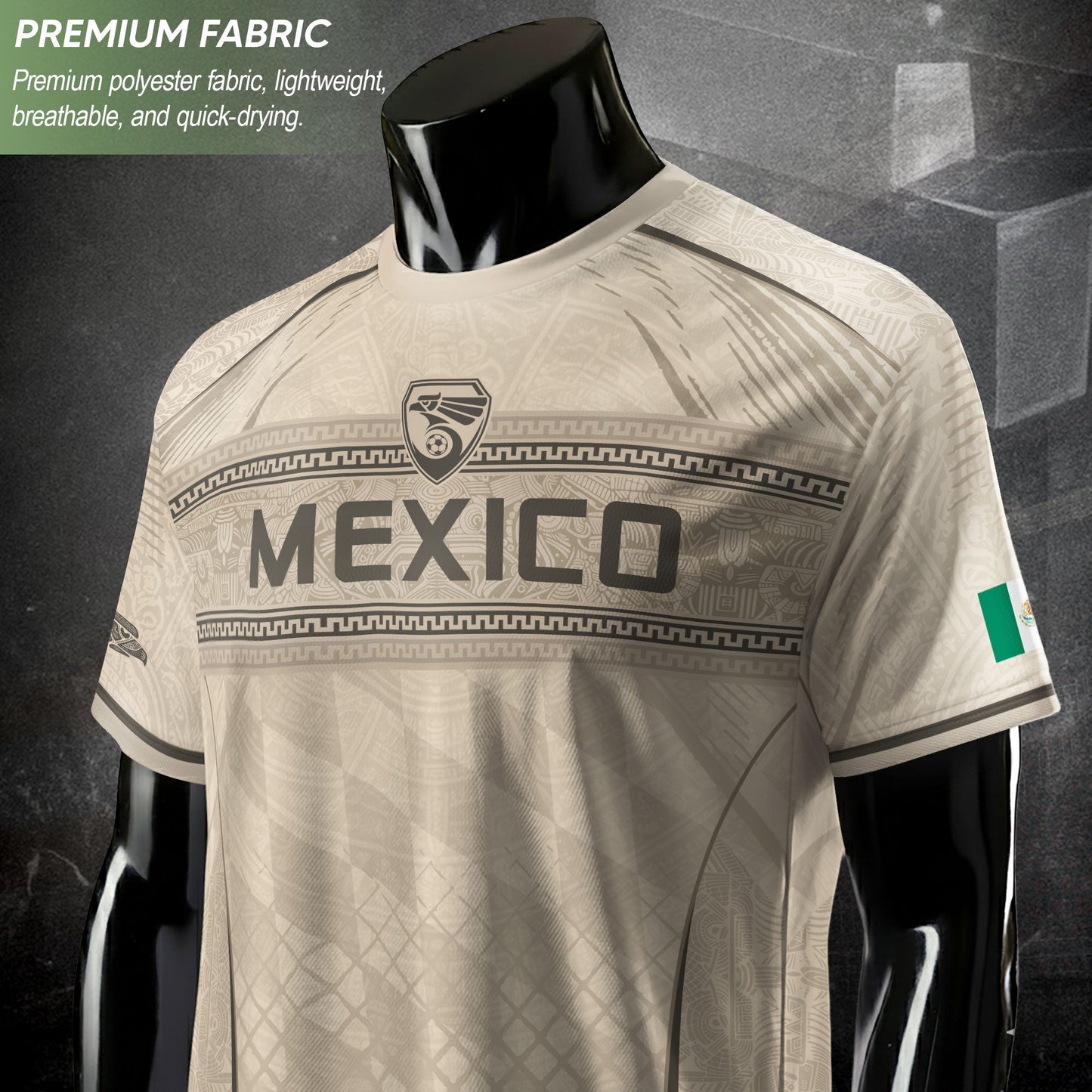 Mexico Soccer Jersey - Beige Vintage Aztec Pattern Heritage Graphic Football Shirt