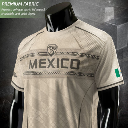 Mexico Soccer Jersey - Beige Vintage Aztec Pattern Heritage Graphic Football Shirt
