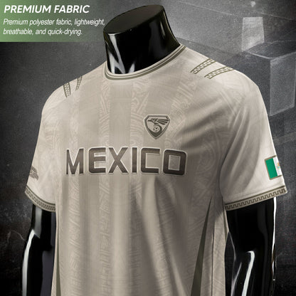 Mexico Soccer Jersey - Beige Vintage Aztec Pattern Heritage Football Shirt