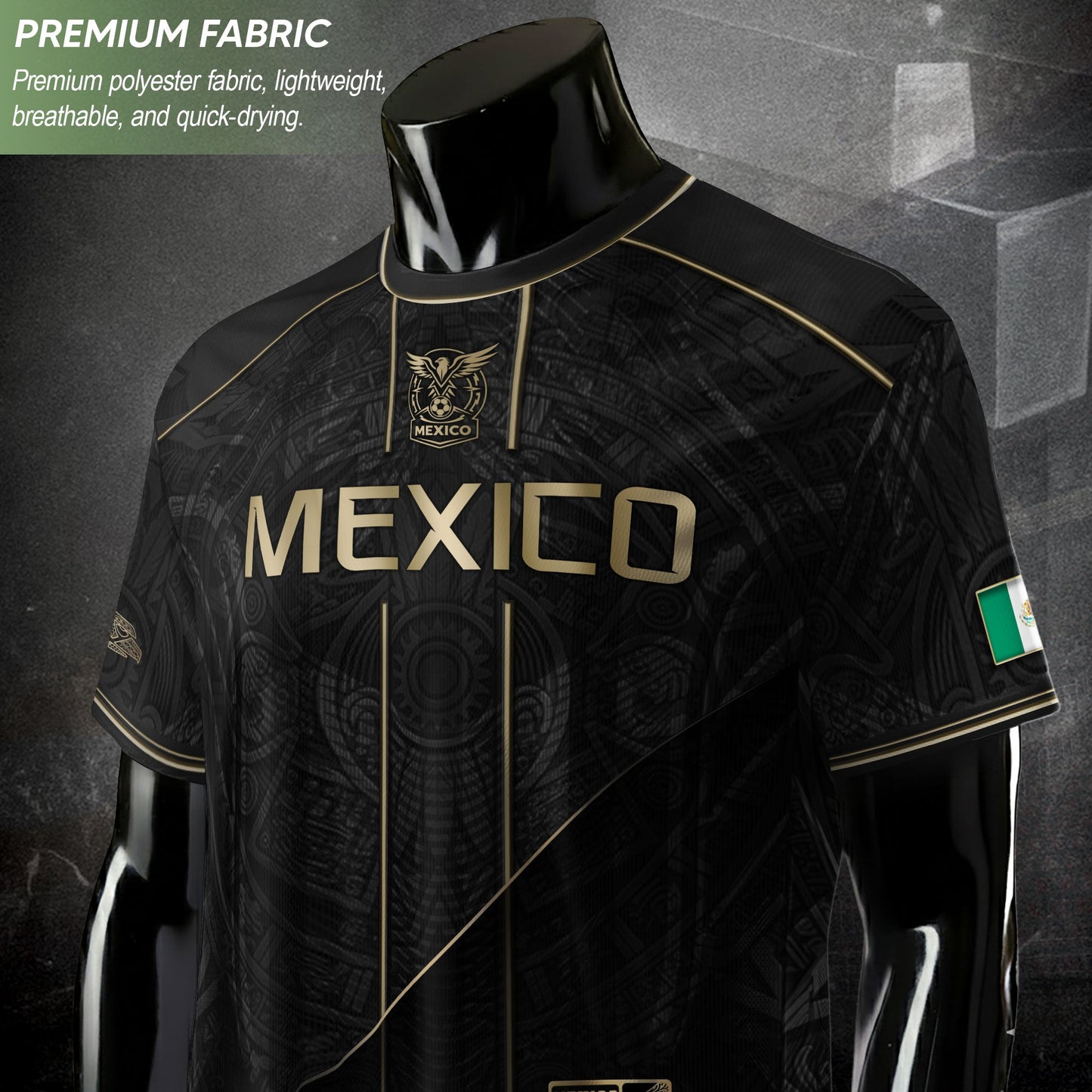 Mexico Soccer Jersey - Black & Gold Aztec Heritage Tribal Football Shirt