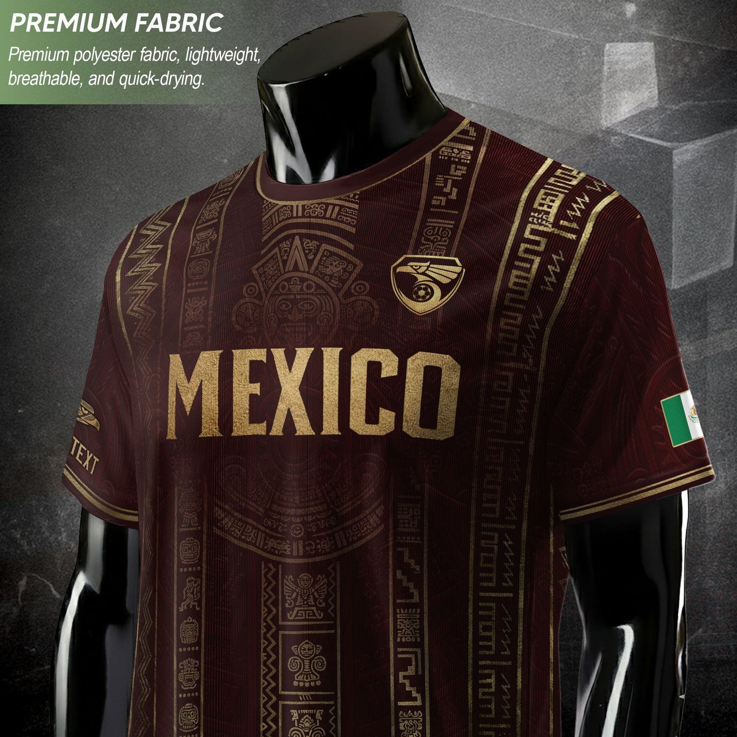 Mexico Soccer Jersey Custom Name Number Aztec Calendar Maroon Shirt