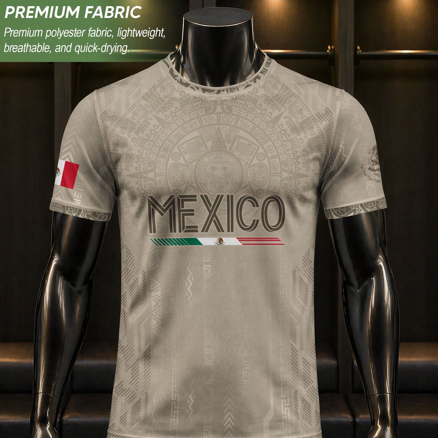 Mexico Soccer Jersey Beige Aztec Calendar Mexican Football Fan Shirt Tee