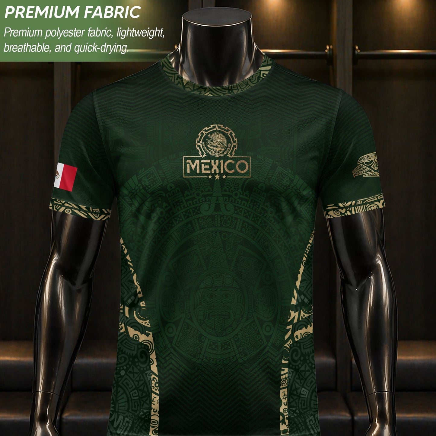 Mexico Soccer Jersey Aztec Sun Calendar Green Gold Football Shirt Men Women