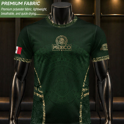 Mexico Soccer Jersey Aztec Sun Calendar Green Gold Football Shirt Men Women