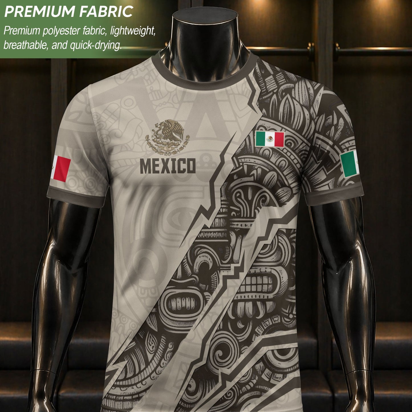 Mexican Heritage Jersey Beige Aztec Design Mexico Eagle Soccer Shirt Men Women
