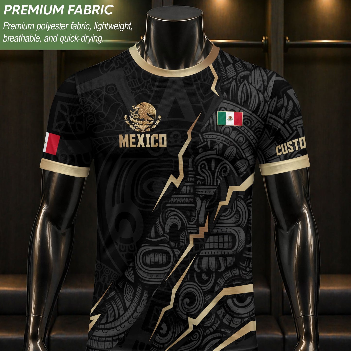 Mexico Soccer Jersey Black Gold Aztec Eagle Heritage Custom Mexican Football Shirt