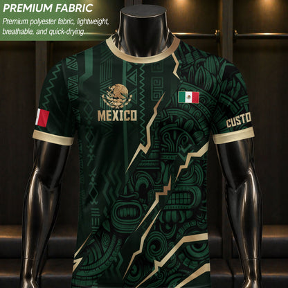 Custom Mexico Aztec Eagle Jersey Green Gold Mexican Pride Heritage Football Soccer Shirt