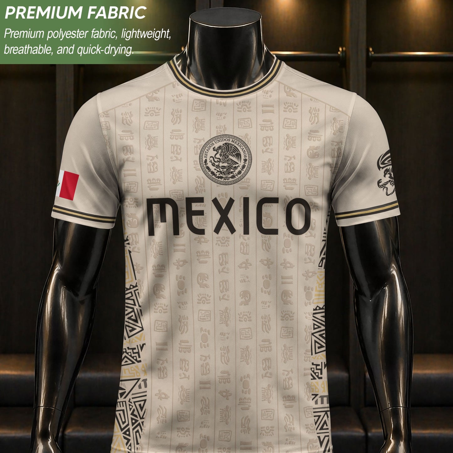 Beige Mexico Soccer Jersey Aztec Heritage Pattern Mexican Football Shirt Unisex