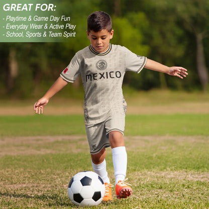 Mexico Kids Soccer Jersey Vintage Mayan Pattern Cream Toddler Sportswear Shirt