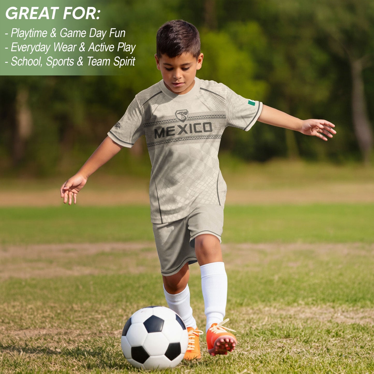 Mexico Youth Soccer Jersey Aztec Design Kids Football Uniform Breathable Sportswear Set