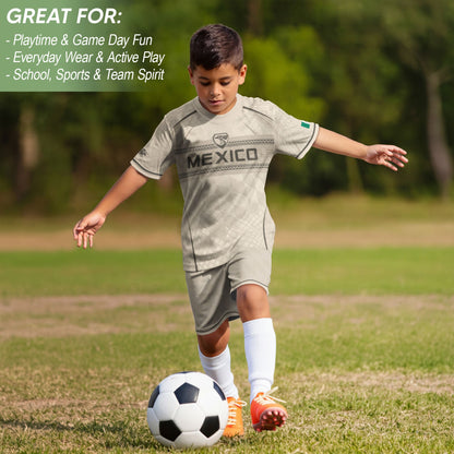 Mexico Youth Soccer Jersey Aztec Design Kids Football Uniform Breathable Sportswear Set