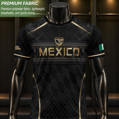 Mexico Soccer Jersey Men Black Gold Aztec Football Shirt Retro Fan Apparel