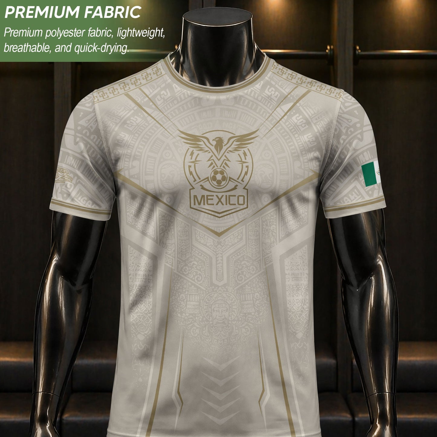 Mexico Soccer Jersey Aztec Eagle Heritage Football Men Shirt Mexico Fan Tee Beige