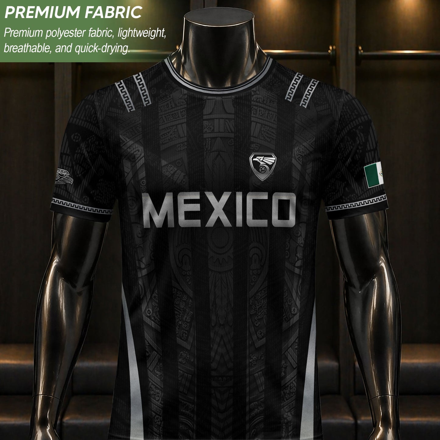 Mexico Soccer Jersey Men Black Aztec Eagle Crest Mexican Football Shirt