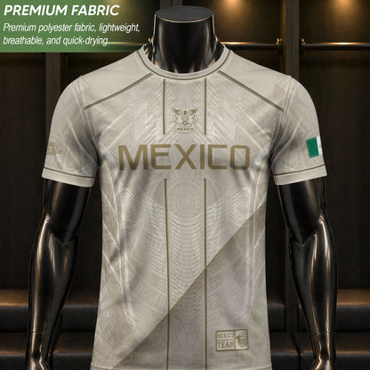 Mexico Soccer Jersey Men Beige Gold Aztec Calendar Mexican Football Shirt