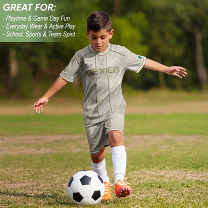 White Mexico Soccer Jersey Youth Gold Eagle Football Shirt Vintage Style Wear