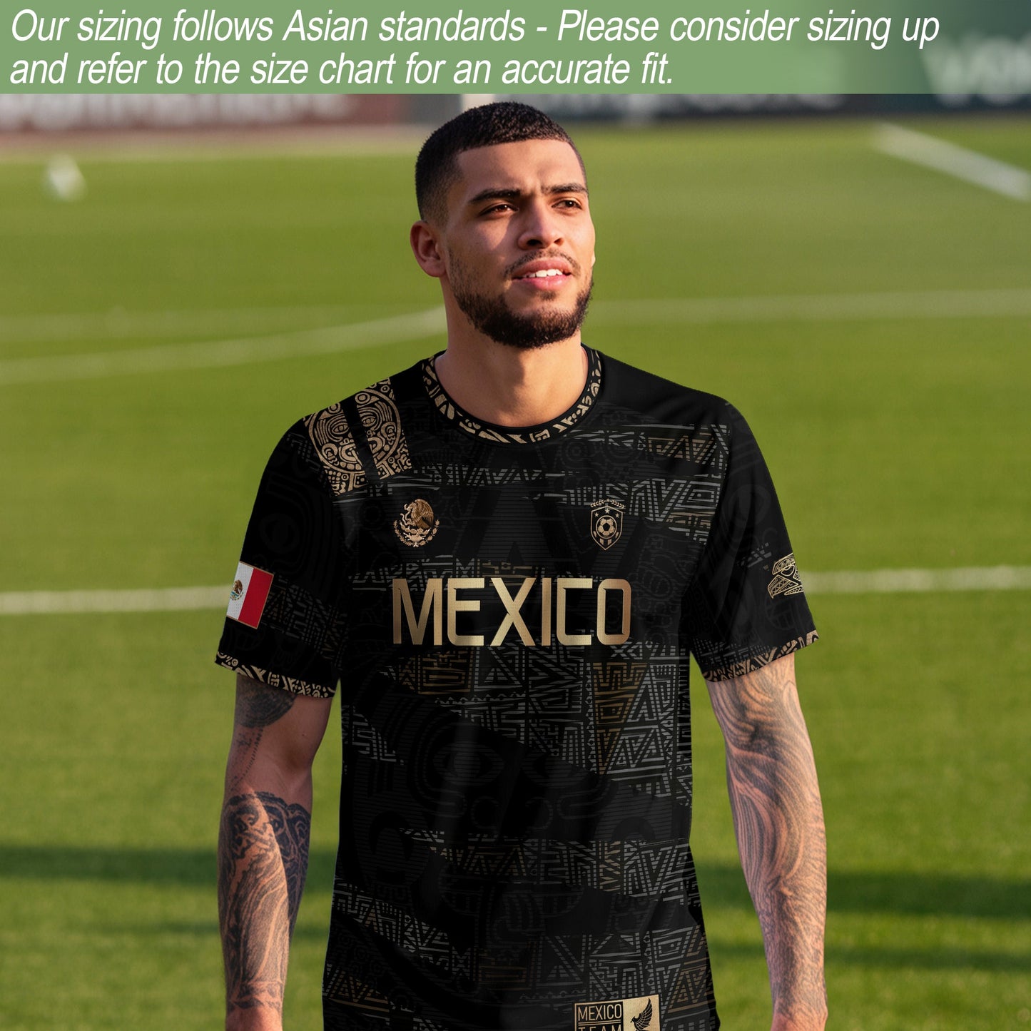 Mexico Black Gold Aztec Heritage Soccer Jersey with Eagle Crest Design Bundle