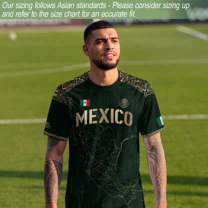 Mexico Soccer Jersey Green Heritage Map Golden Aztec Details