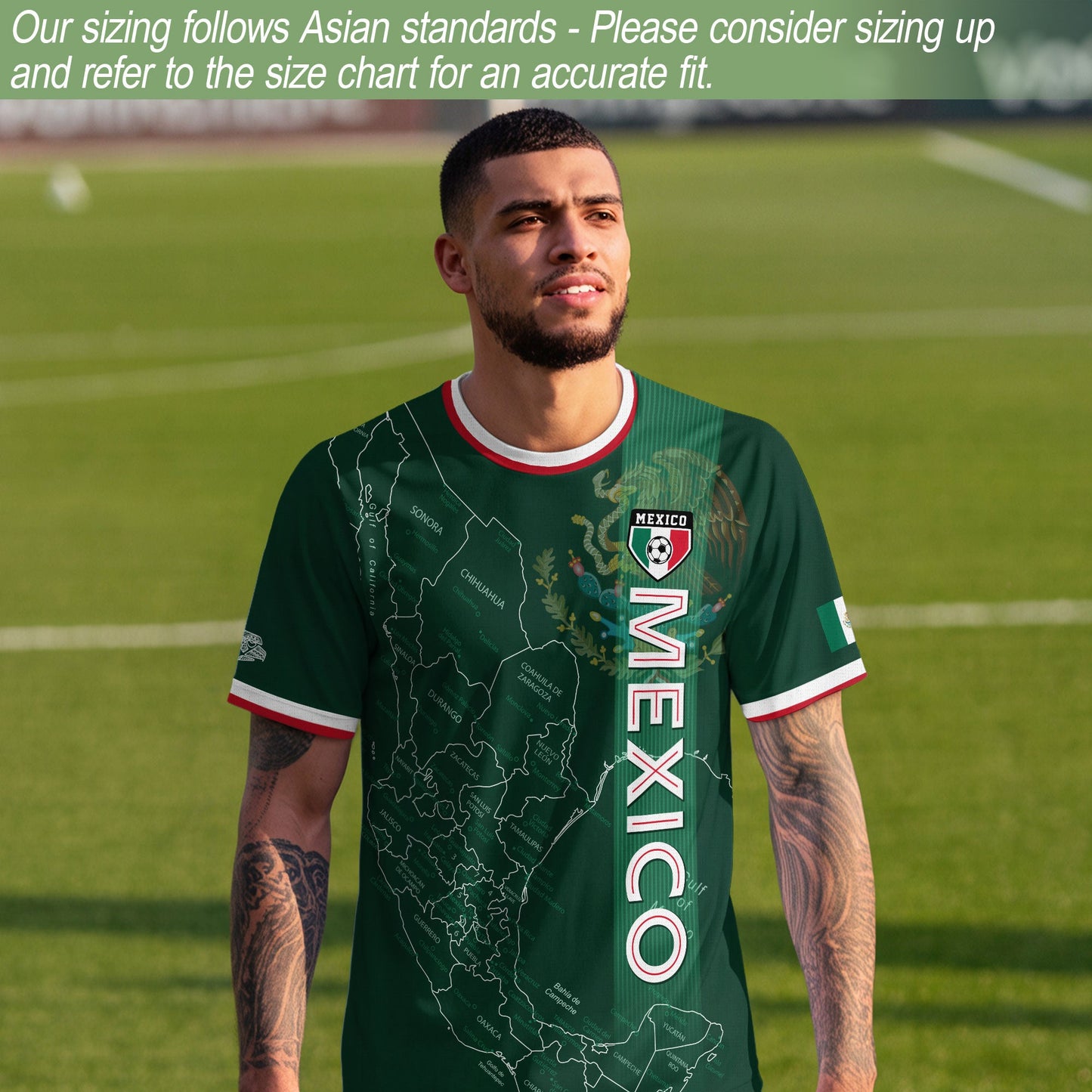Mexico Green Heritage Map Soccer Jersey with Aztec Details