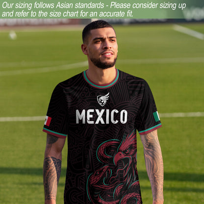 Mexico Black Red Aztec Eagle And Serpent Soccer Jersey