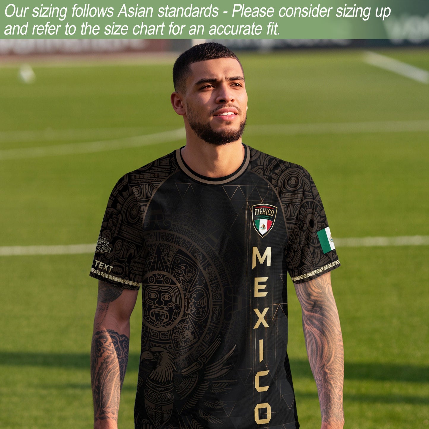 Custom Mexico Soccer Jersey Black Gold Aztec Heritage Design