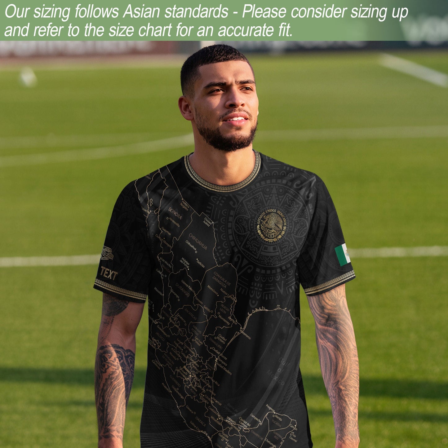 Custom Mexico Black Gold Map Aztec Eagle Heritage Soccer Jersey