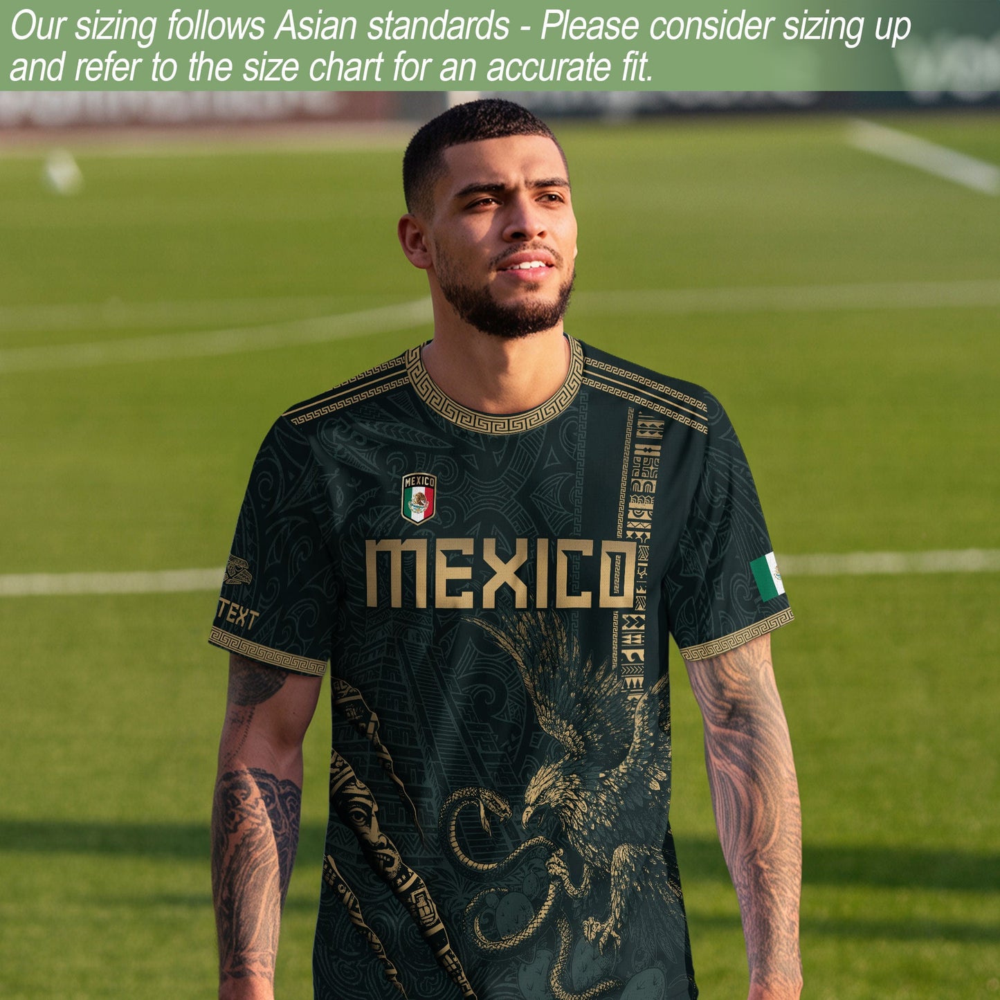 Custom Mexico Green Gold Eagle Claw Aztec Warrior Heritage Soccer Jersey