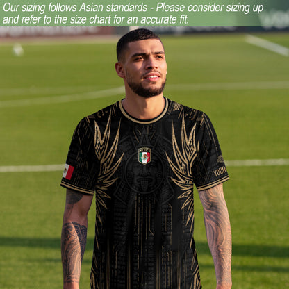 Custom Mexico Black Gold Aztec Warrior Wings Heritage Soccer Jersey