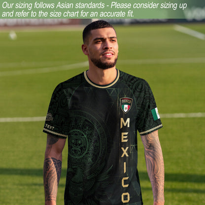 Custom Mexico Soccer Jersey Black Gold Heritage Aztec Calendar Design