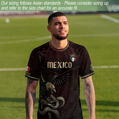 Custom Mexico Soccer Jersey Burgundy Gold Aztec Eagle Serpent Design